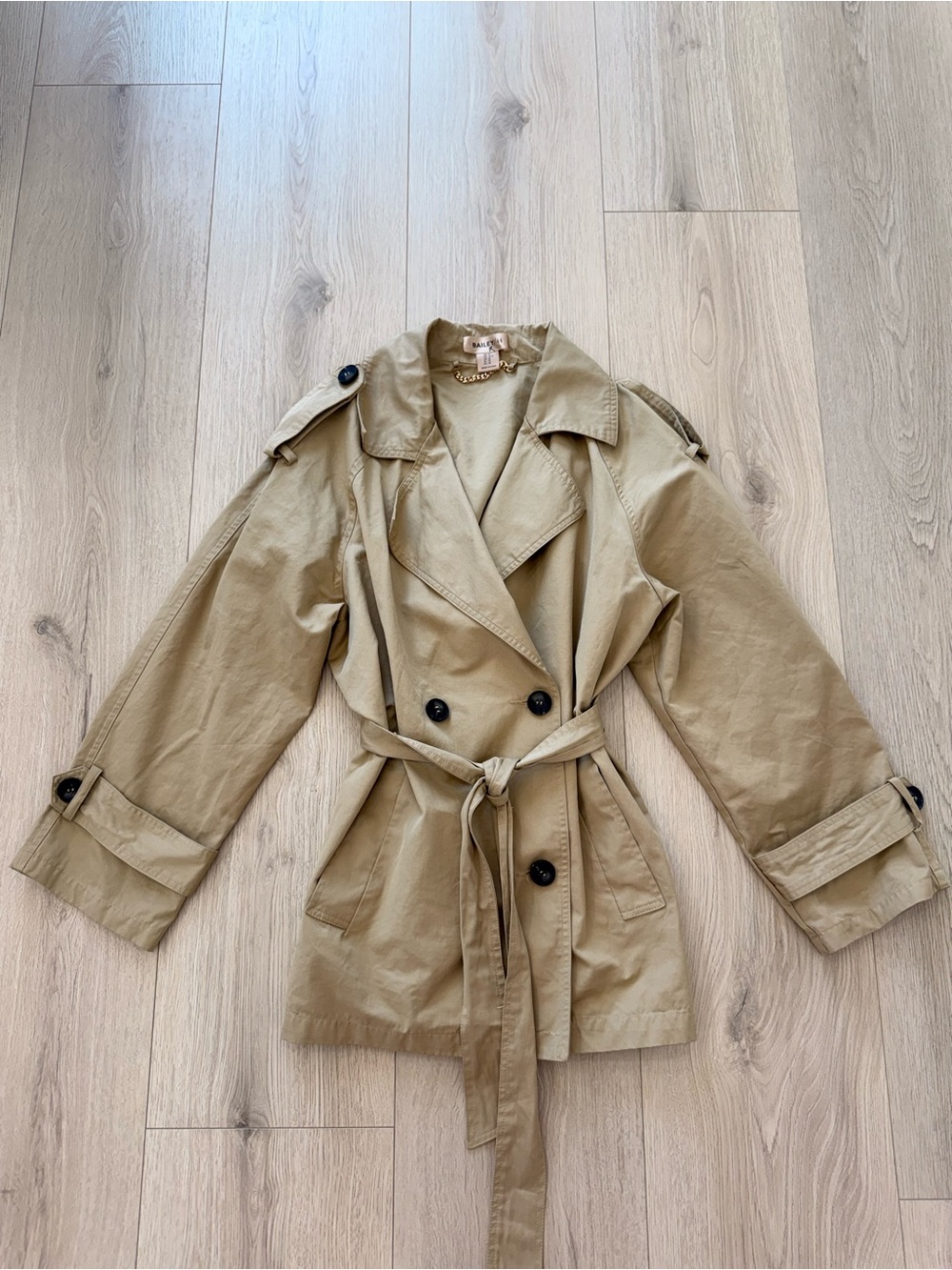 Bailey 44 Tan Double-Breasted Trench Coat with Waist Tie